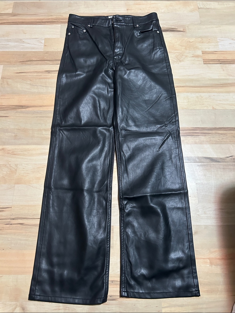 Zara Black Faux Leather Wide-Leg Pants